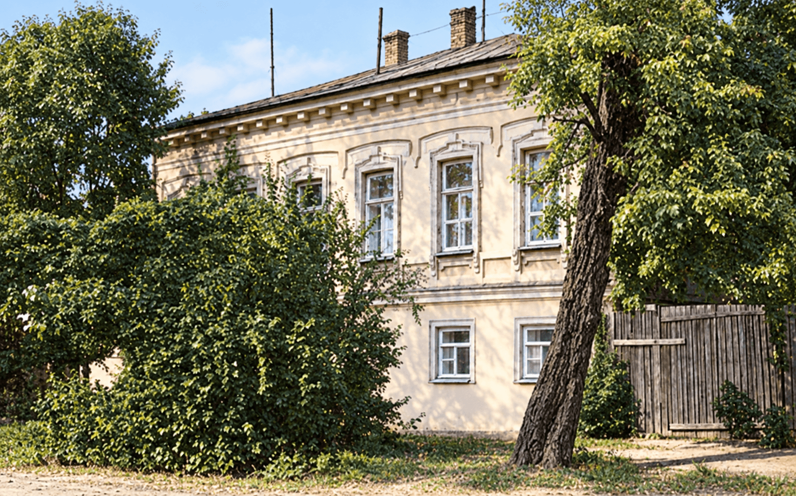 Цветная ИИ-интерпретация фотографии дома, не исторический оригинал